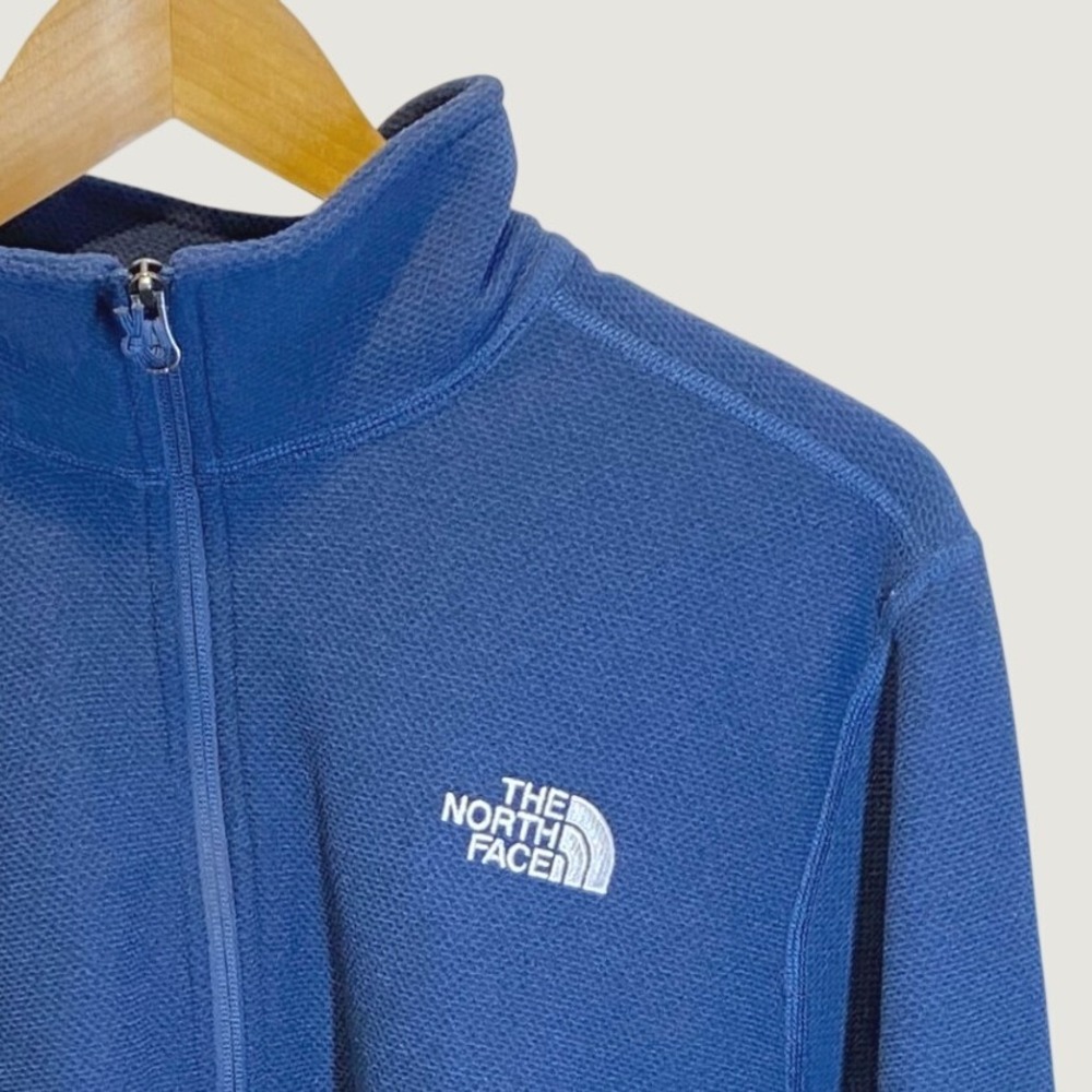 The North Face Fleece Pullover Mens Large Blue Excellent Quarter Zip Waffle Knit